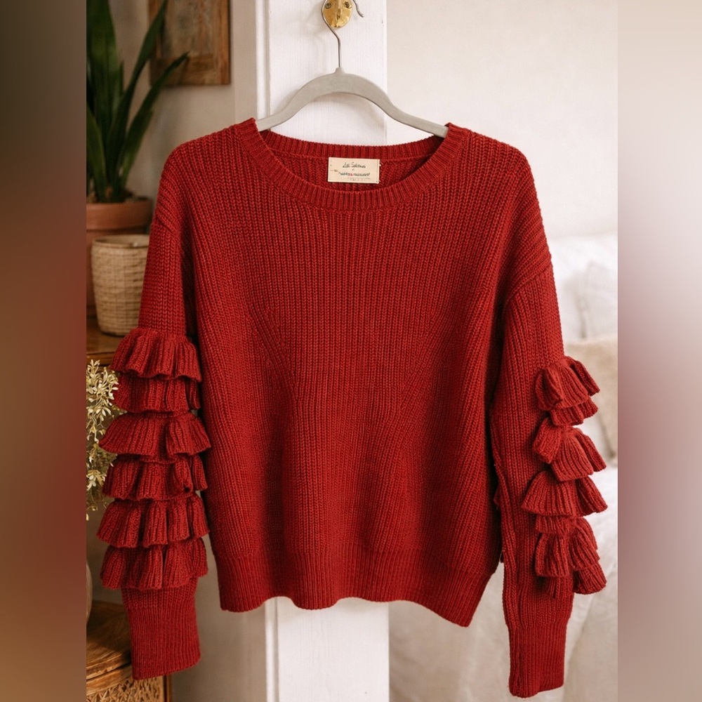 Red Ruffled Sleeve Sweater
